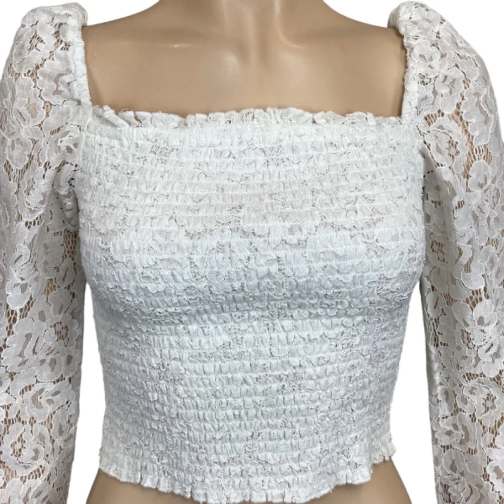 River Island Shirred crop top with lace‎ smocked bodice size 8